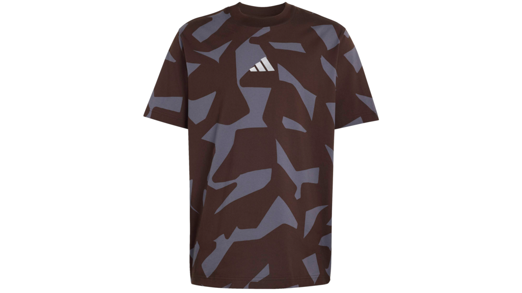 T-shirt Mercedes-AMG Marrone con Stampa Camo e Logo Adidas - Prodotto Ufficiale