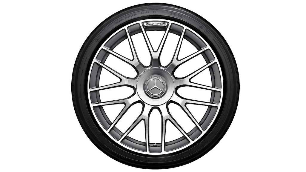 Cerchio fucinato AMG con design a razze incrociate, 48,3 cm (19 pollici), con tornitura a specchio Classe C serie S205 | W205